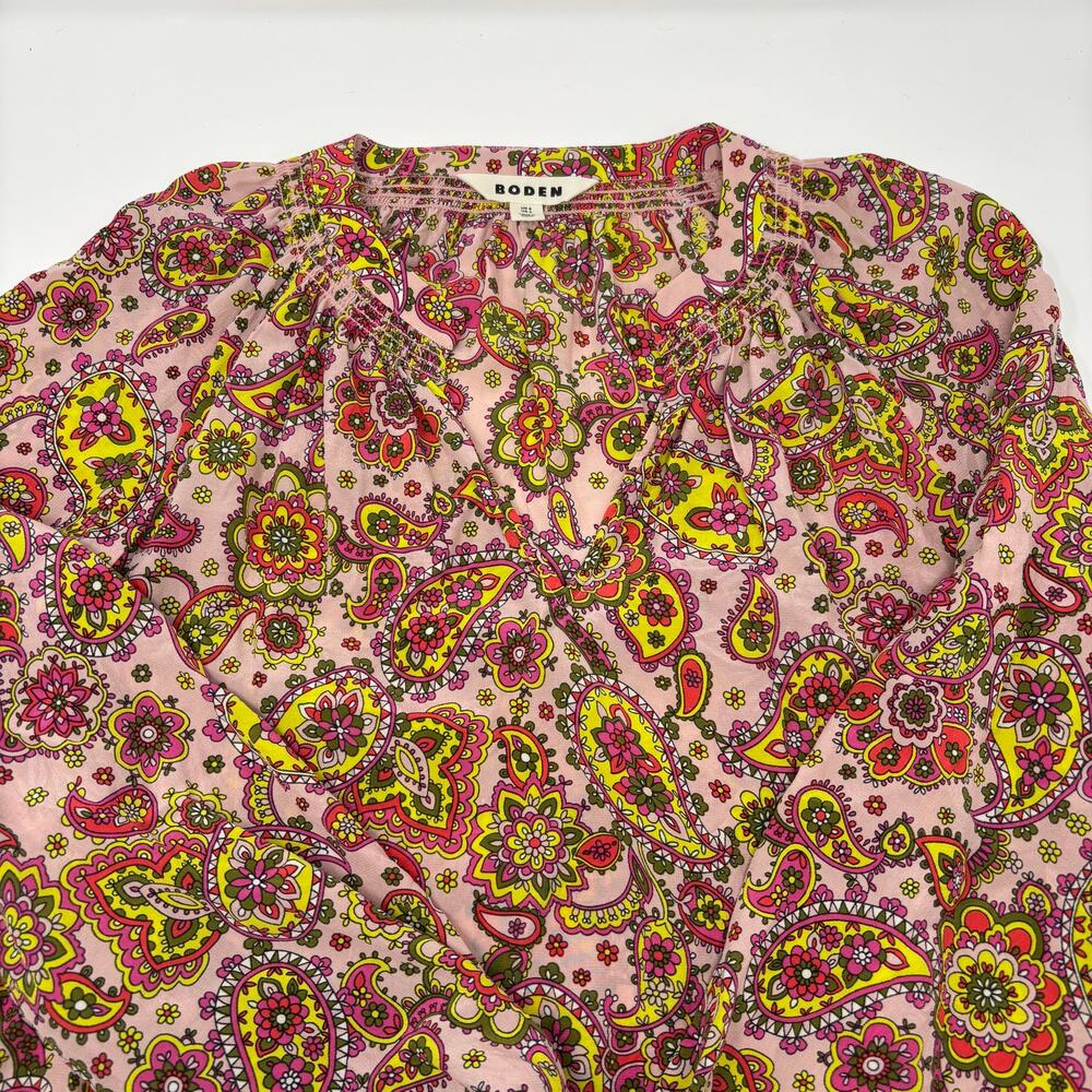 Boden Womens Sz4 Long Sleeve Pink Paisley Grace Silk Blouse